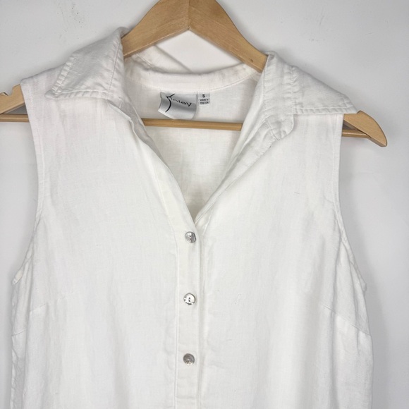 Finley Jasmine Sleeveless Tiered White Linen Dress Collared Button Front Size S - Picture 3 of 7